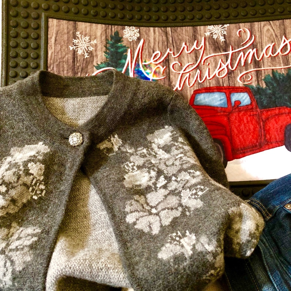 Dark Gray Vintage w/print Cardigan